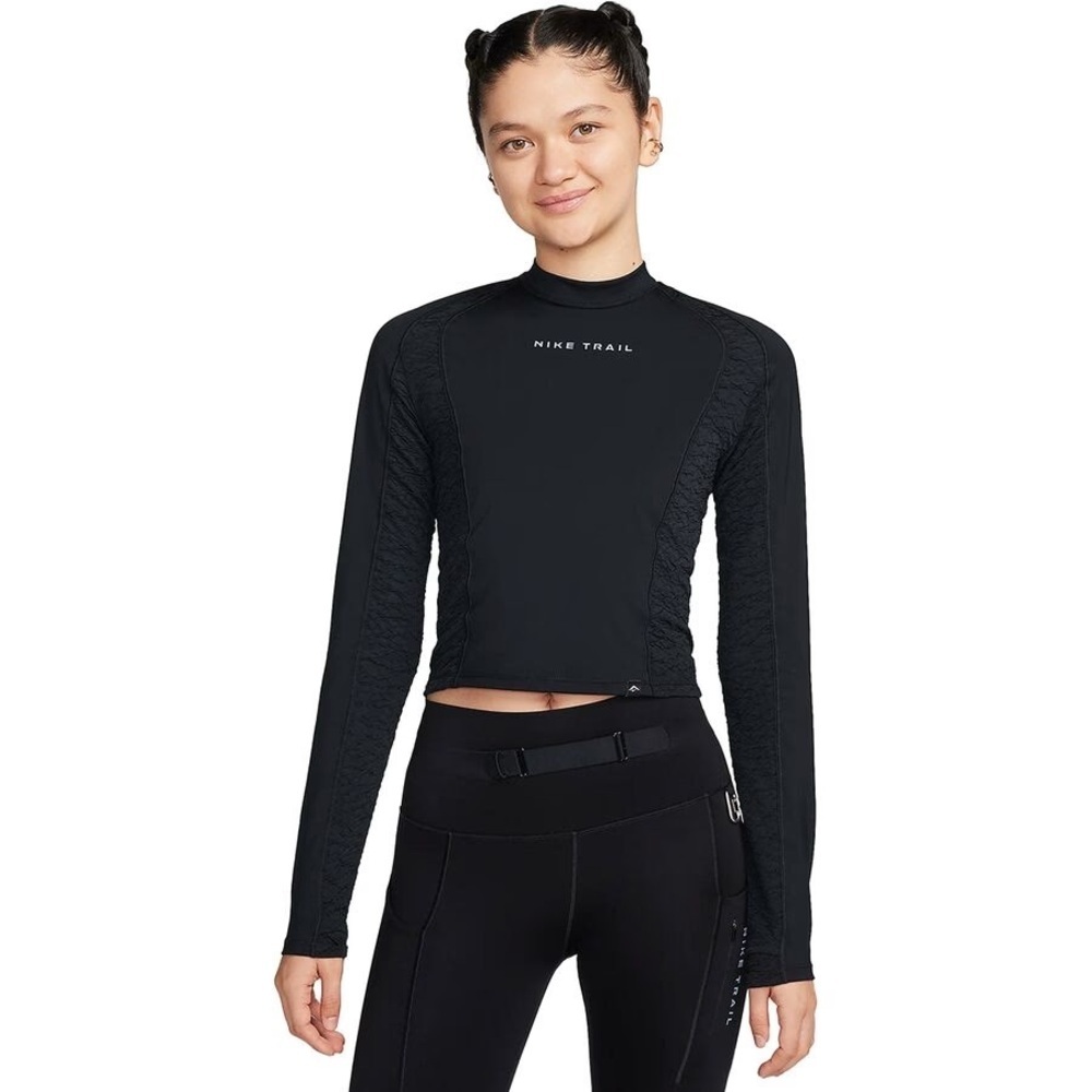 Nike Black Long-Sleeve Crop Trail Tee - Picture 1 of 15
